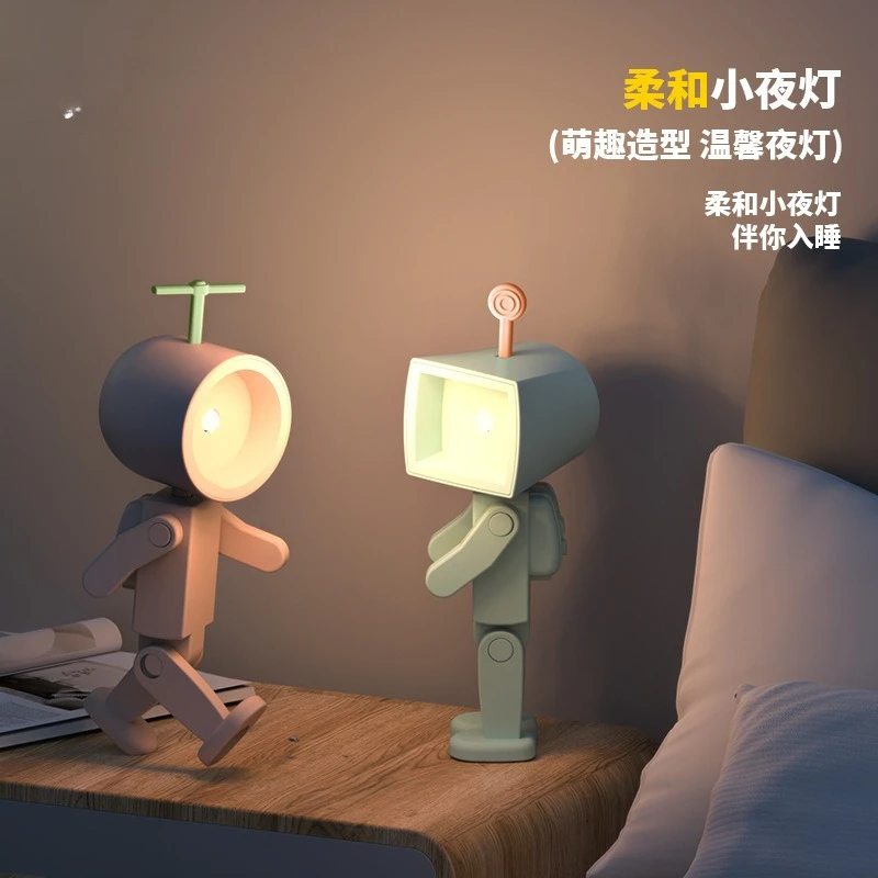 

LED mini robot with battery book light, desktop building block ornament ambient light