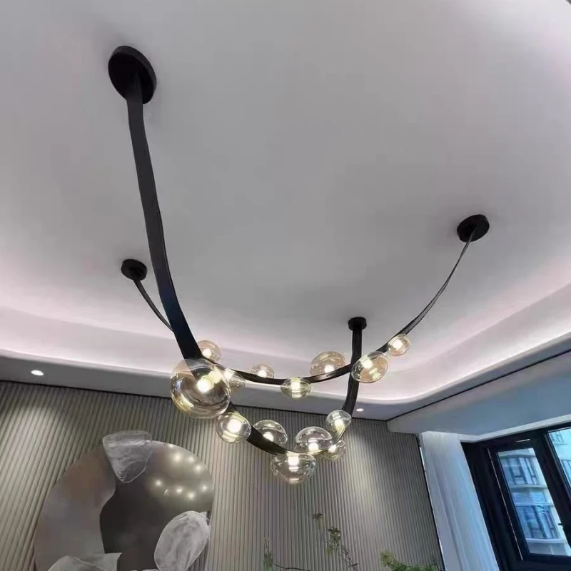 NOWY designerski skórzany szklany żyrandol sufitowy LED do salonu jadalnia minimalistyczny bar hotel sala wystawowa sypialnia Home Decor