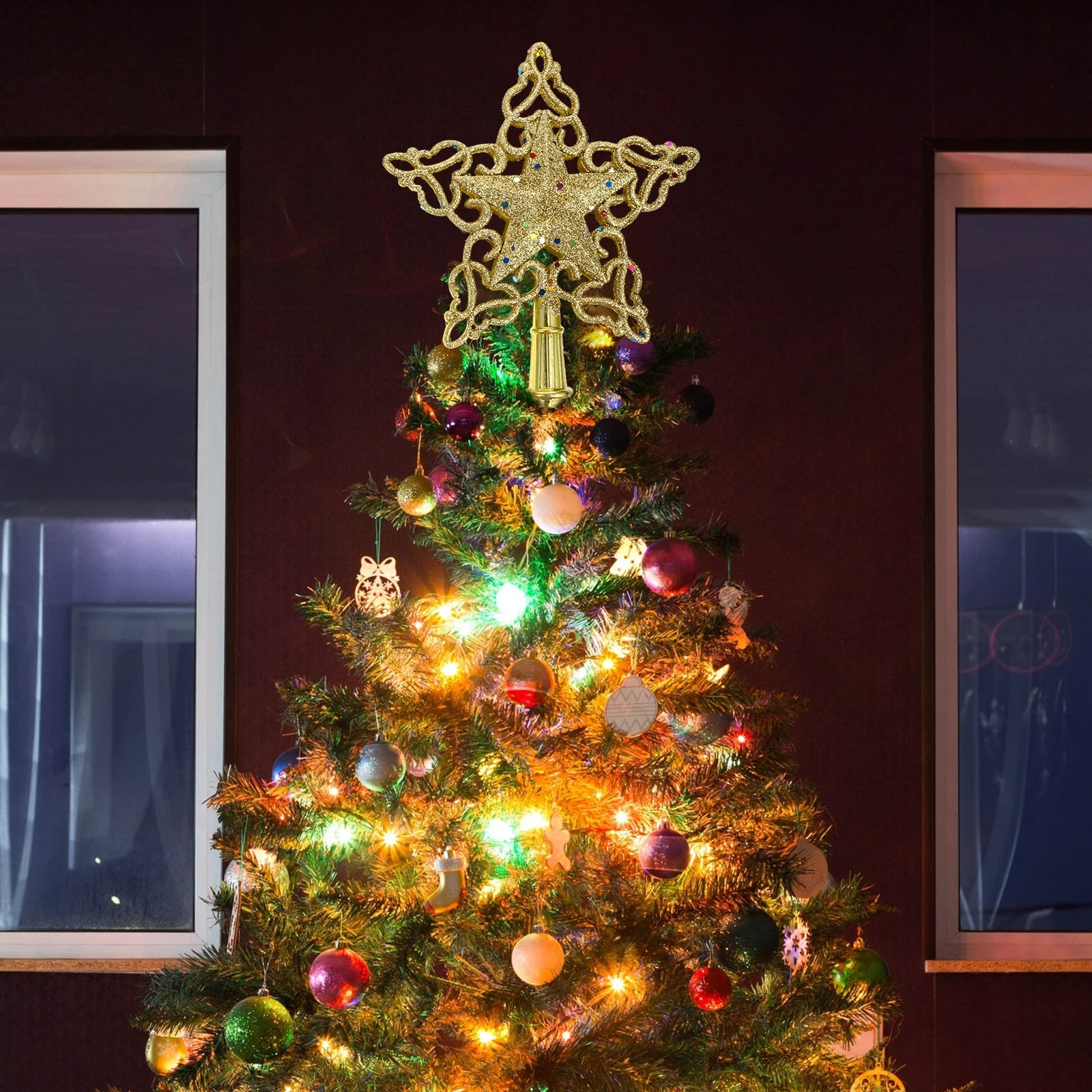 

2Pcs Bright Plastic Xmas Tree Adornment Xmas Decor Reusable nament Holiday Scene Decoration Homenaments