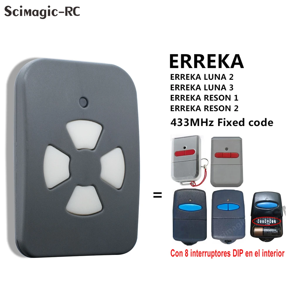 Garage Remote Control ERREKA LUNA 2 LUNA 3 RESON 1/2 Fixed Code 433.92 MHz Transmitter Duplicator Command Controller