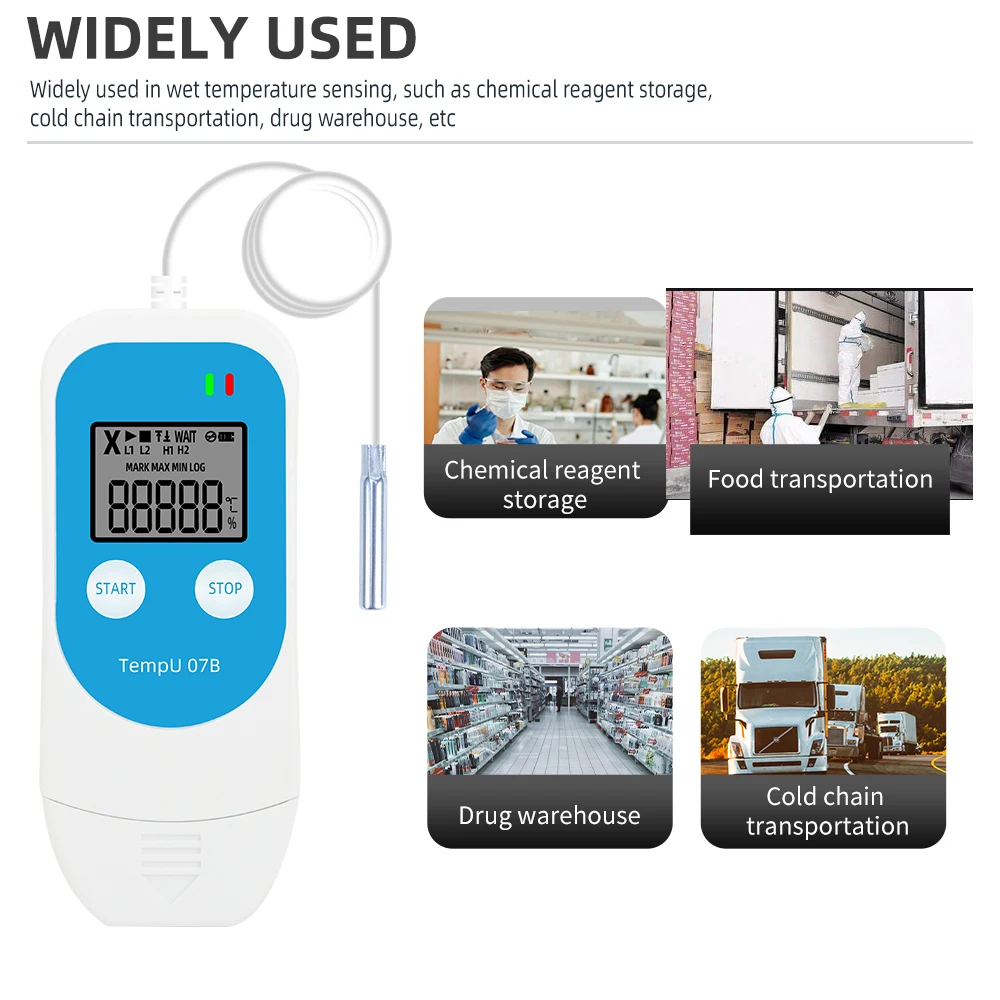 USB Temperature Humidity Data Logger PDF Report TempU07B Temp Datalogger Portable Temperature Recorder for Refrigerater Storage