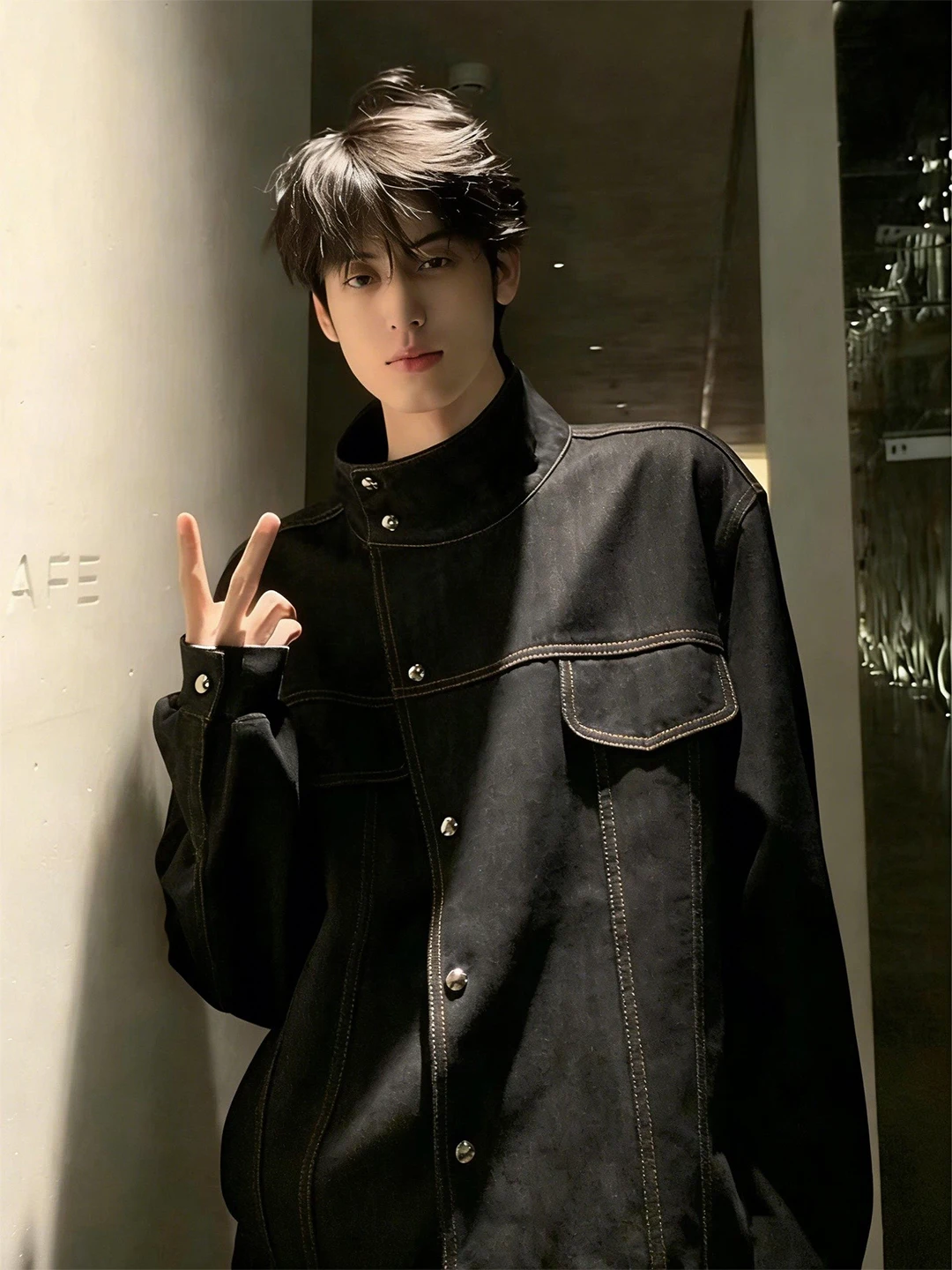 

Loose Fit American Sle Men's Denim Jaet Spring Autumn ort Length Stand Collar Casual Workwear Coat Casual Sle