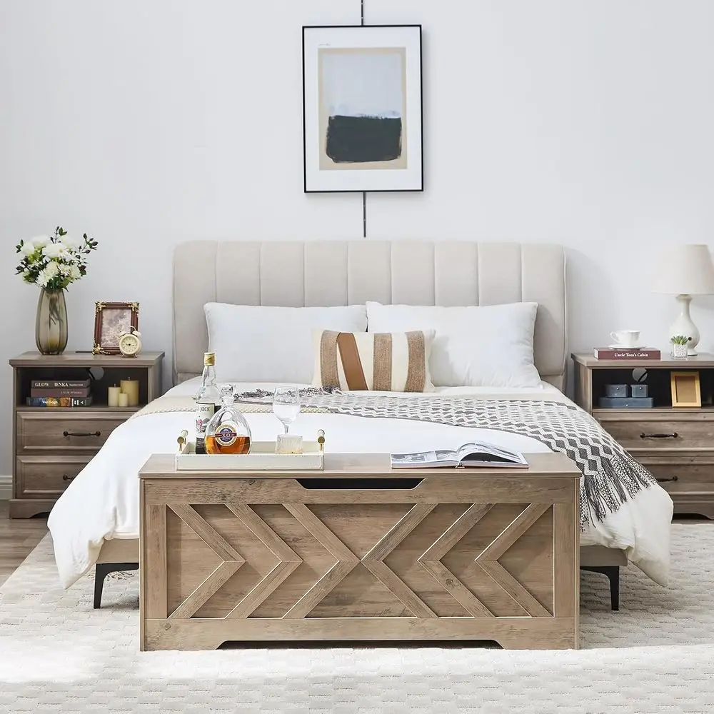 ตู้เก็บของไม้ขนาดใหญ่พิเศษ พร้อมบานพับนิรภัย 2 บาน ใช้เป็นม้านั่งวางของที่ทางเข้าบ้านสำหรับเก็บผ้าห่มและรองเท้า เหมาะสำหรับห้องนอนและห้องนั่งเล่น