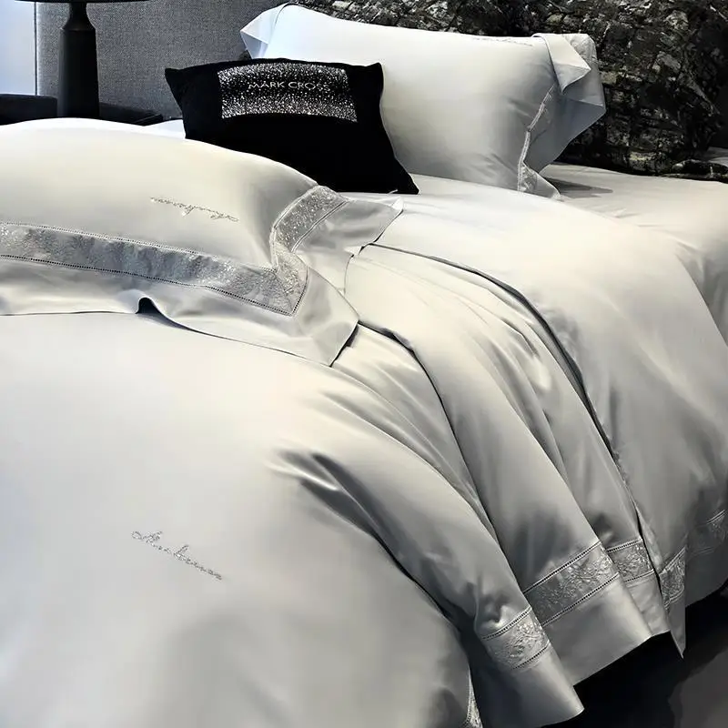 High end minimalist light luxury style with 100 Austrian LF Lanjing Tencel cotton four piece set, naked sleeping ice silk duvet