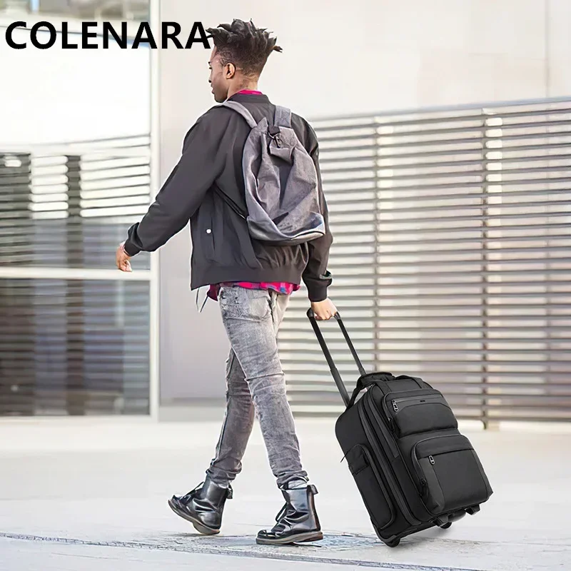 COLENARA 20-inch Carry-on Travel Luggage Oxford Cloth Boarding Box Multifunctional Trolley Case Student Shoulder Bag Suitcase