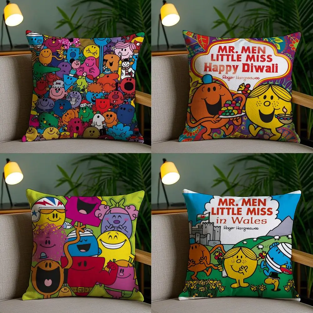 Mr M-Men And L-Little Miss Pillow Case Cushion Cover Soft Washable Pillow Case Multi-Scene For Couch Bed Travel Office Use