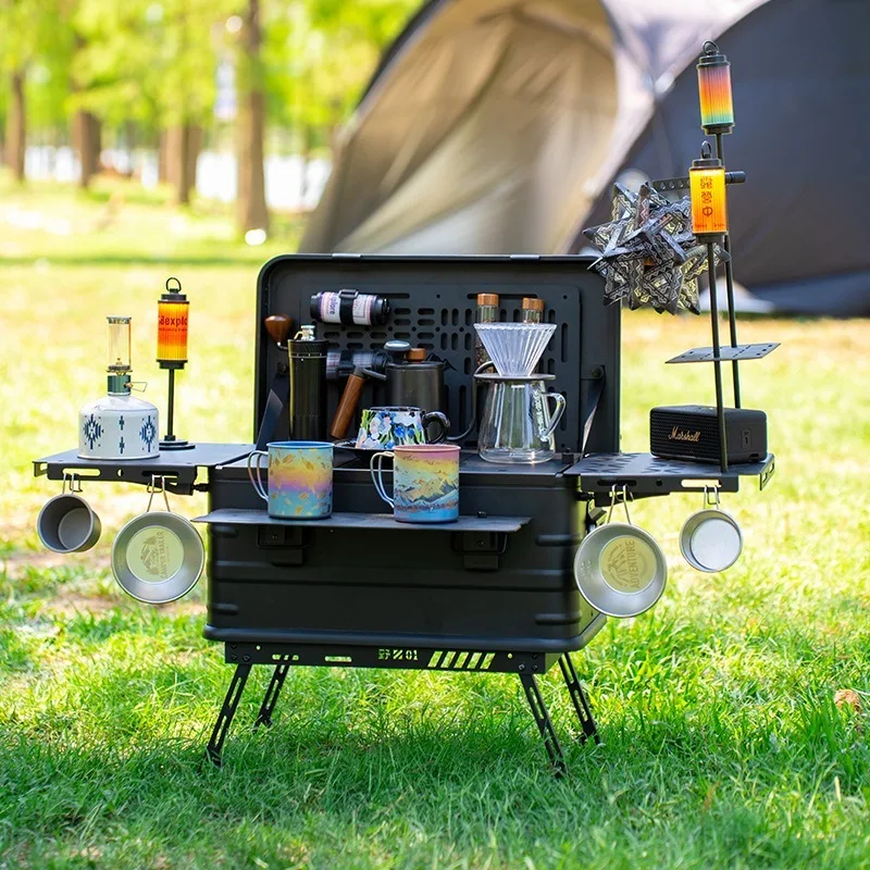 

Aluminum Camping Storage Box Convenient Portable Foldable Kitchen Organizer Multifunctional Outdoor Picnic Camping Supplies