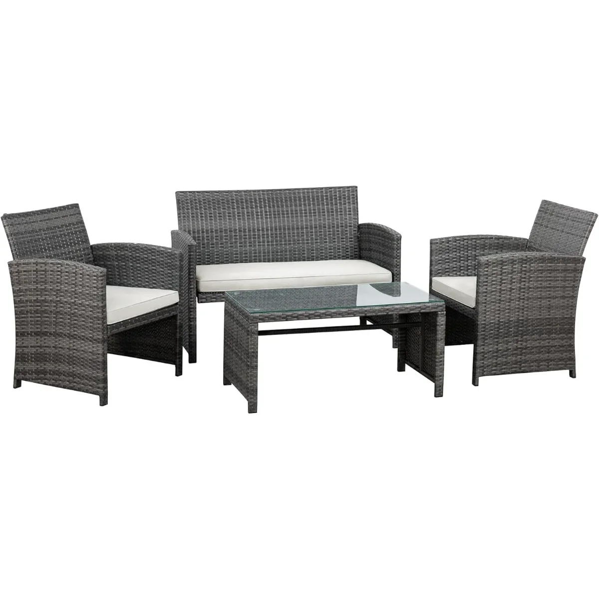 

4-Piece Patio Furniture Set, Outdoor Wicker Patio Conversation Furniture Set with Cushions and Tempered Glass Tabletop