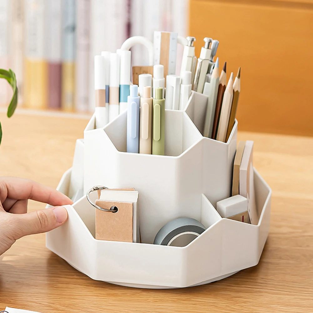 Desktop Stationery Organizer 9 Slots Pen Storage Holder 360 Degree Rotating Stationery Storage Box for Stationery Supplies