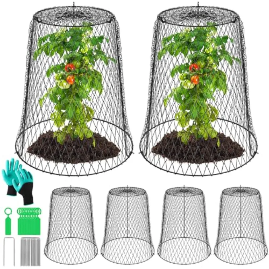 

Garden cloches for outdoor plants protection galvanized steel wire mesh silver-gray 6-pack with stakes labels and gloves for an