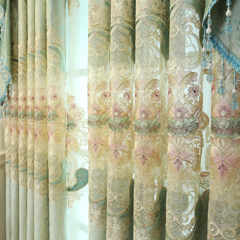Customized Chenille Fabric with Water-soluble Hollow Embroidery High-end Fresh Pastoral Curtains for Living Dining Room Bedroom