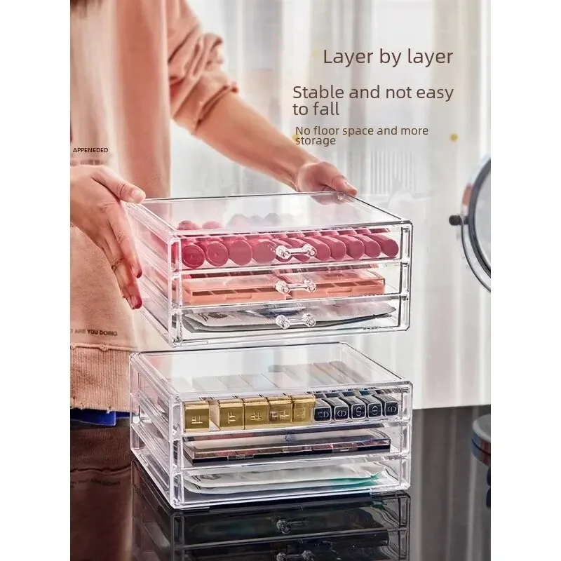 Cosmetics Storage Box Acrylic Transparent Drawer Style Organizer Large Capacity Desktop Compact Dustproof Makeup Storage Box