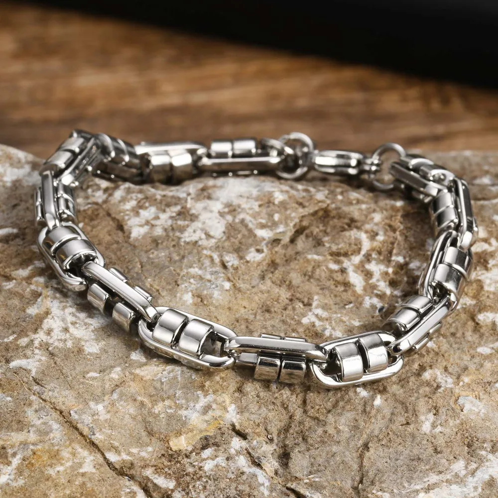 Vnox Chunky Stainless Steel Handmade Link Chain Bracelets, Never Fade Stainless Steel Round Byzantine Links Wristband