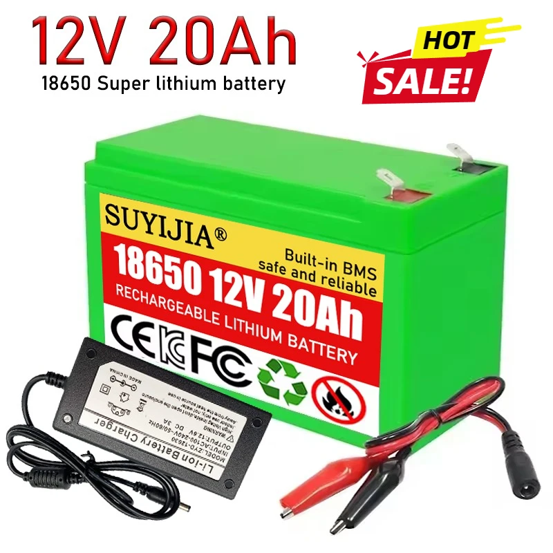 Paquete de batería de 12V, 12Ah, 20Ah, 18650, batería de litio 18650, batería de almacenamiento Solar recargable, iluminación eléctrica con cargador de 12V 3A