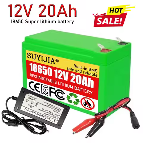 12V 12Ah 20Ah 18650 Battery Pack 18650 Lithium Battery Recharable Solar Storage Battery Electric Lighting with 12V 3A Charger