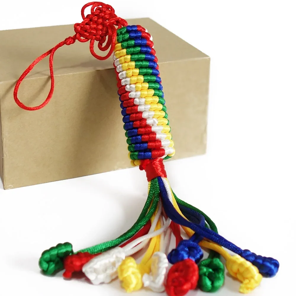

Hand knitted five color Chinese knot,tibetan decor,Tibetan Buddhism represent auspicious can avoid disaster accessories
