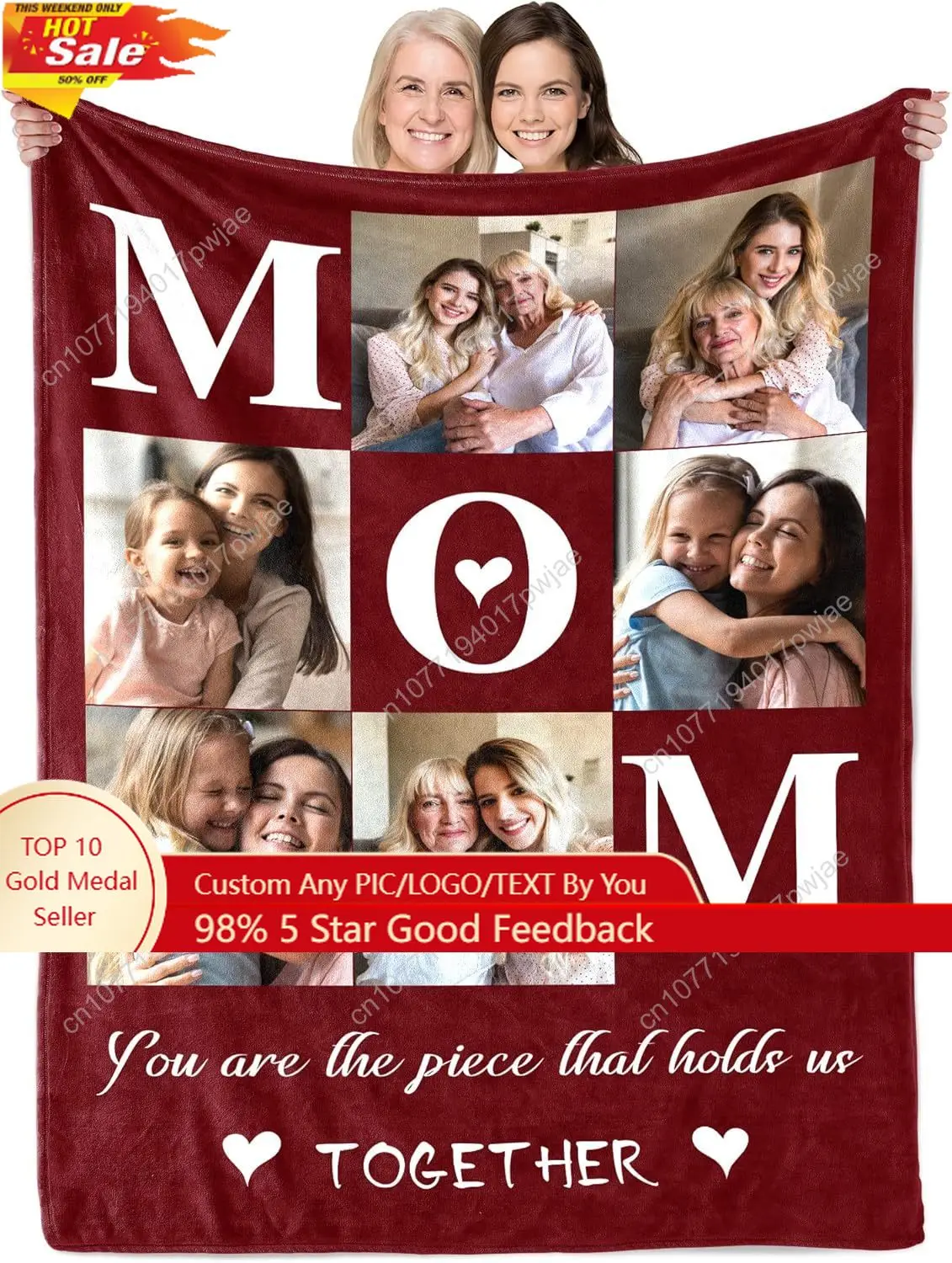 

Personalized Mothers Day Birthday Gifts for Mom from Daughter Son Custom Throw Picture Blanket for Mama Best Mom Ever Customi