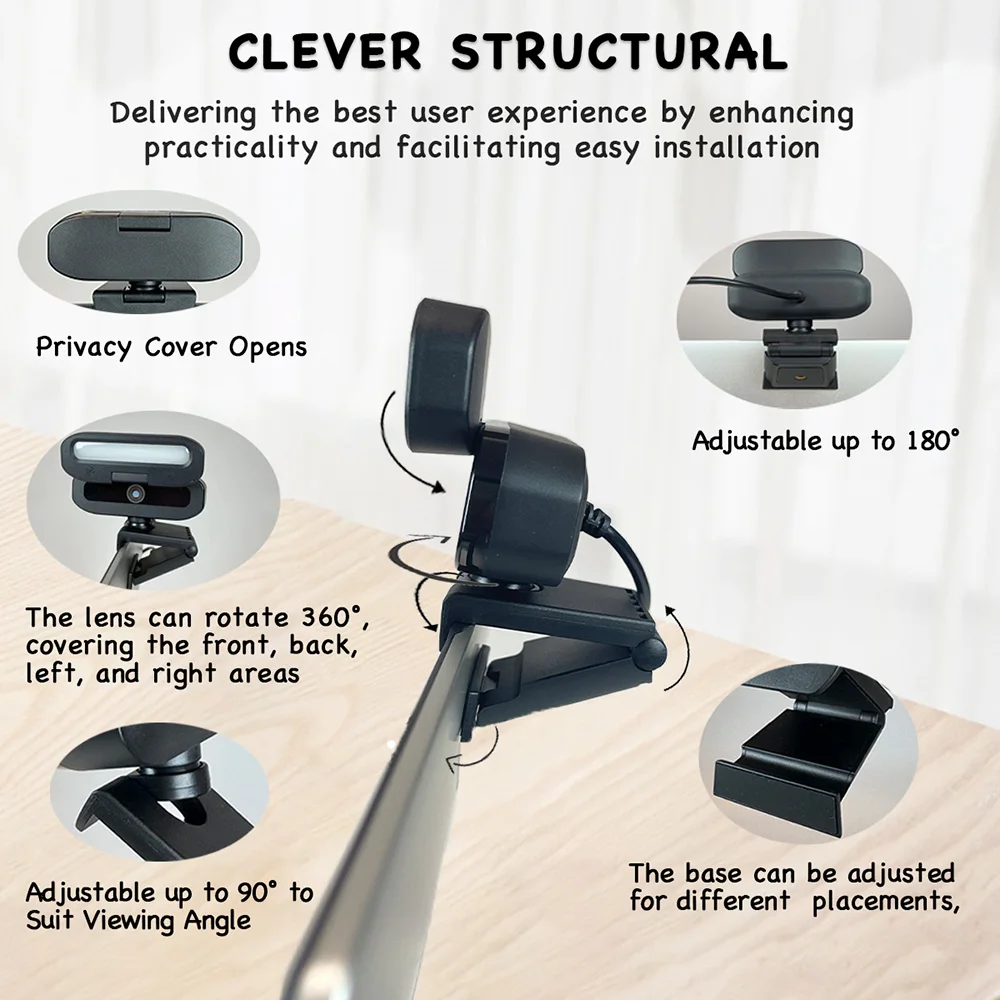 4K USB Webcam with Fill Light, Halloween Gift, Plug-and-Play, Autofocus Streaming Camera