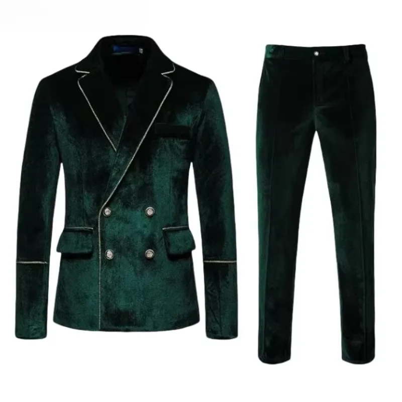 

Men's Autumn-Winter Slim Fit Velvet Suit - Honey Double Breasted Groom Tuxedo Set (Jacket+Pants) | Adjustable Waist | Wedding &