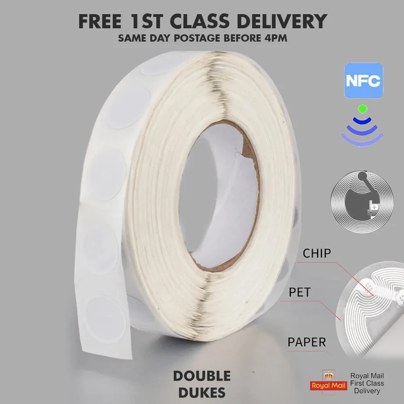 NTAG215 NFC RFID Tags Stickers Original Chip 504Bytes Rewritable Original White Labels