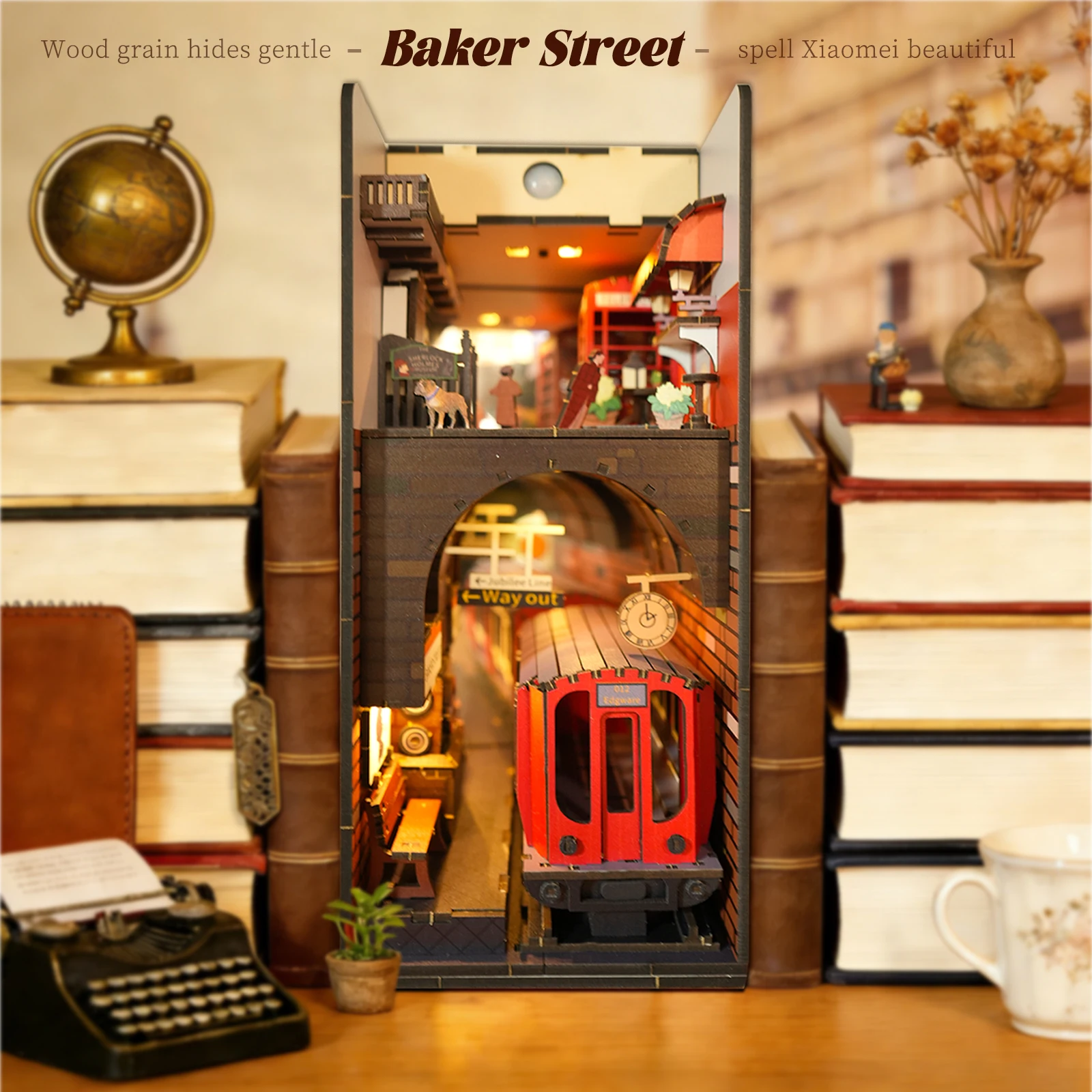 

3D деревянный пазл для взрослых: книжный уголок Бейкер-стрит с подсветкой, набор для сборки, миниатюрный домик, подарок на день рождения и Рождество
