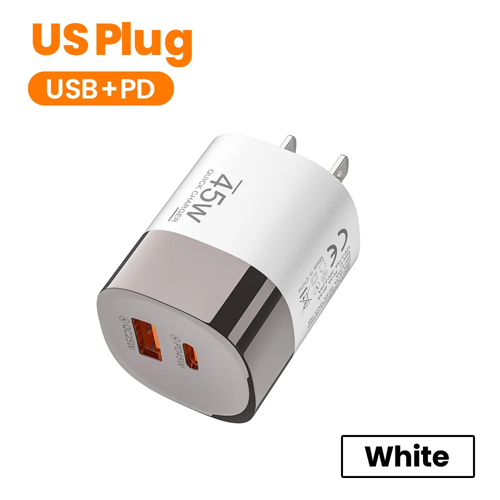 Elough 45W USB Type C Telefoonoplader Supersnel opladen 2-poorts wandlader USB PD-adapter voor iPhone Realme Huawei USB C cargador