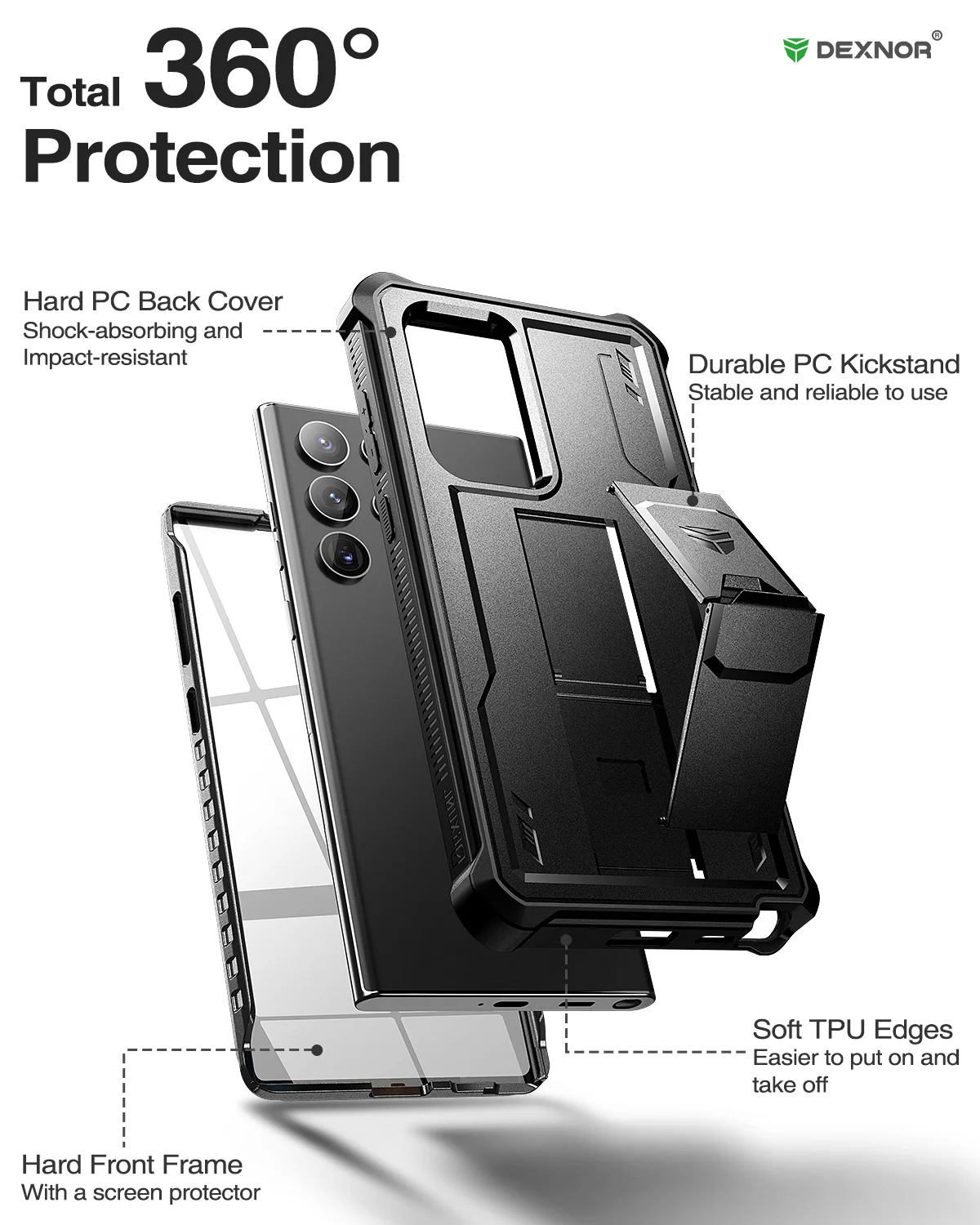 For Samsung Galaxy S23 5G Case Kickstand with two front frames 360 Full Body Bumper Military Grade Armor Shockproof Shell Cover