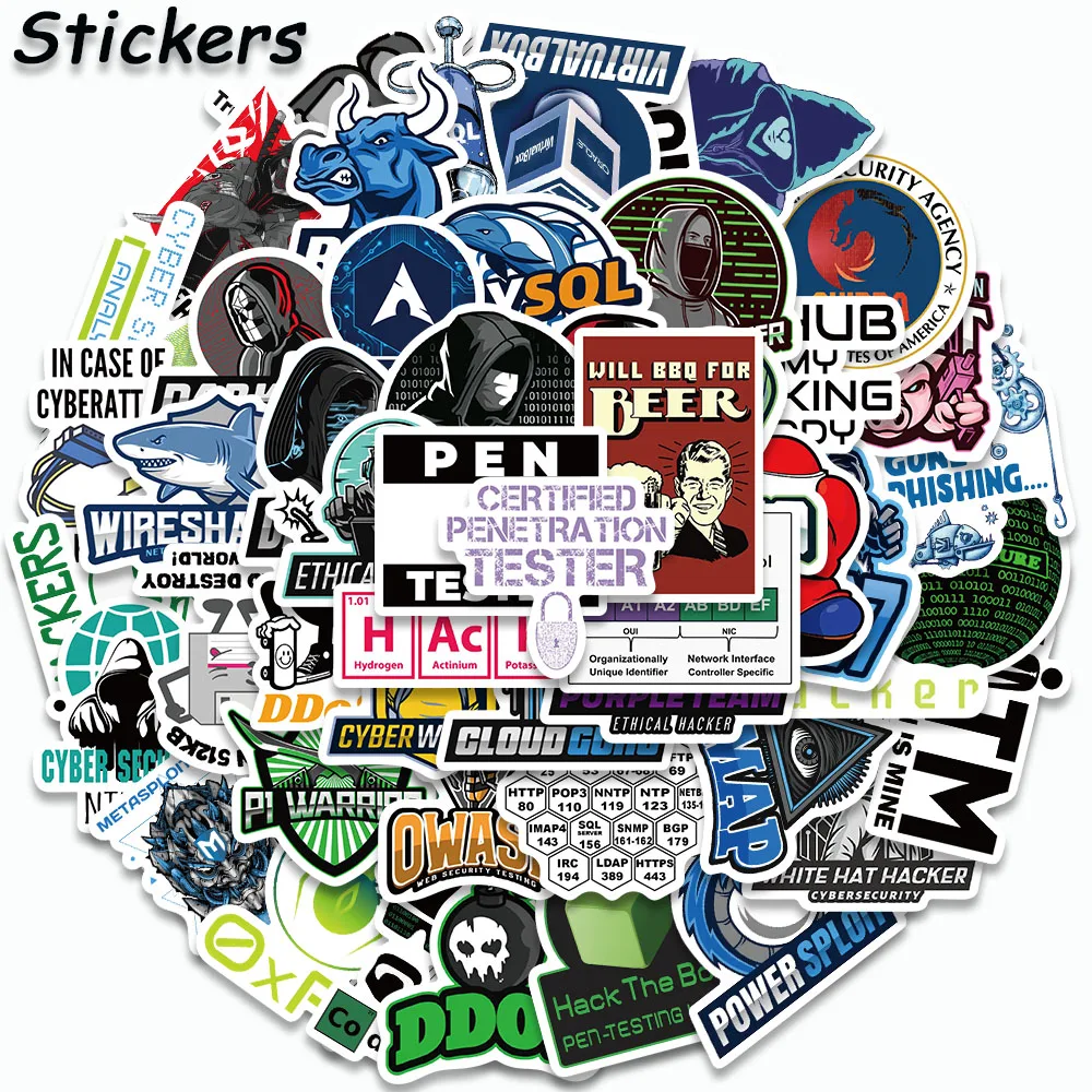 50PCS Hacker Programming Sticker Cool Decals For Suitcase Laptop Ipad Phone Scrapbooking Material Guitar Craft Supplies Vintage