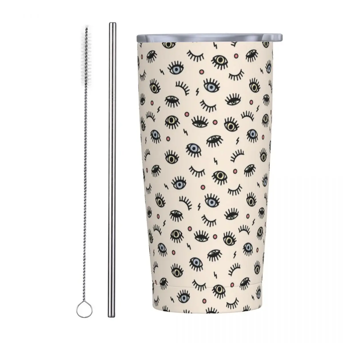 Stainless Steel Tumbler Evil Eyes Car Mugs With Straws Beauty Eyelash Travel Hot Drinks Water Bottle Portable Large Thermal Cups