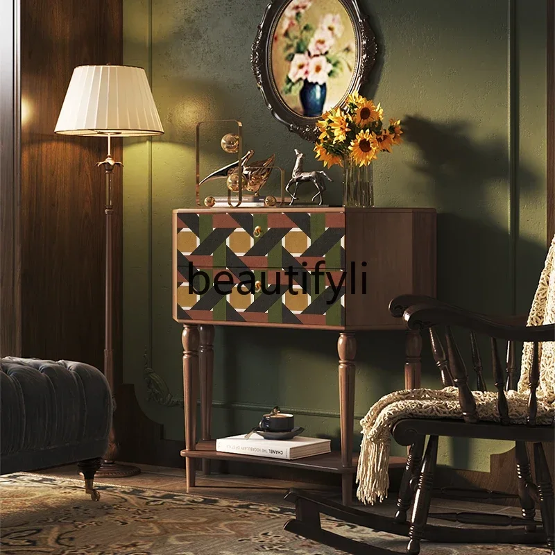 

D80 American retro corner side cabinet porch painted storage living room aisle bedroom storage cabinet
