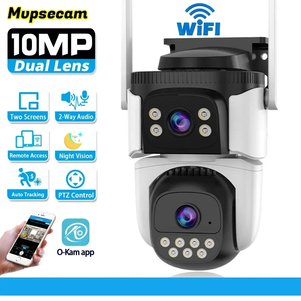 Cámara de vigilancia CCTV inalámbrica para exteriores Wifi 5MP 10MP lente Dual dos pantallas cámara IP de seguridad impermeable hogar inteligente PTZ CCTV