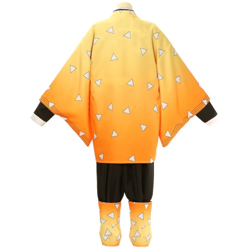 Anime Demon Slayers Kimetsu no Yaiba Cosplay Costume Zenitsu Agatsuma Kimono Uniform Halloween Clothes