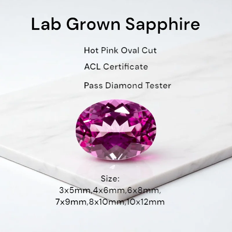 

Lab Grown Sapphire Oval Cut Hot Pink Artificial Gemstone Pass Diamond Tester With AGL Certificate For DIY Jewelry Making