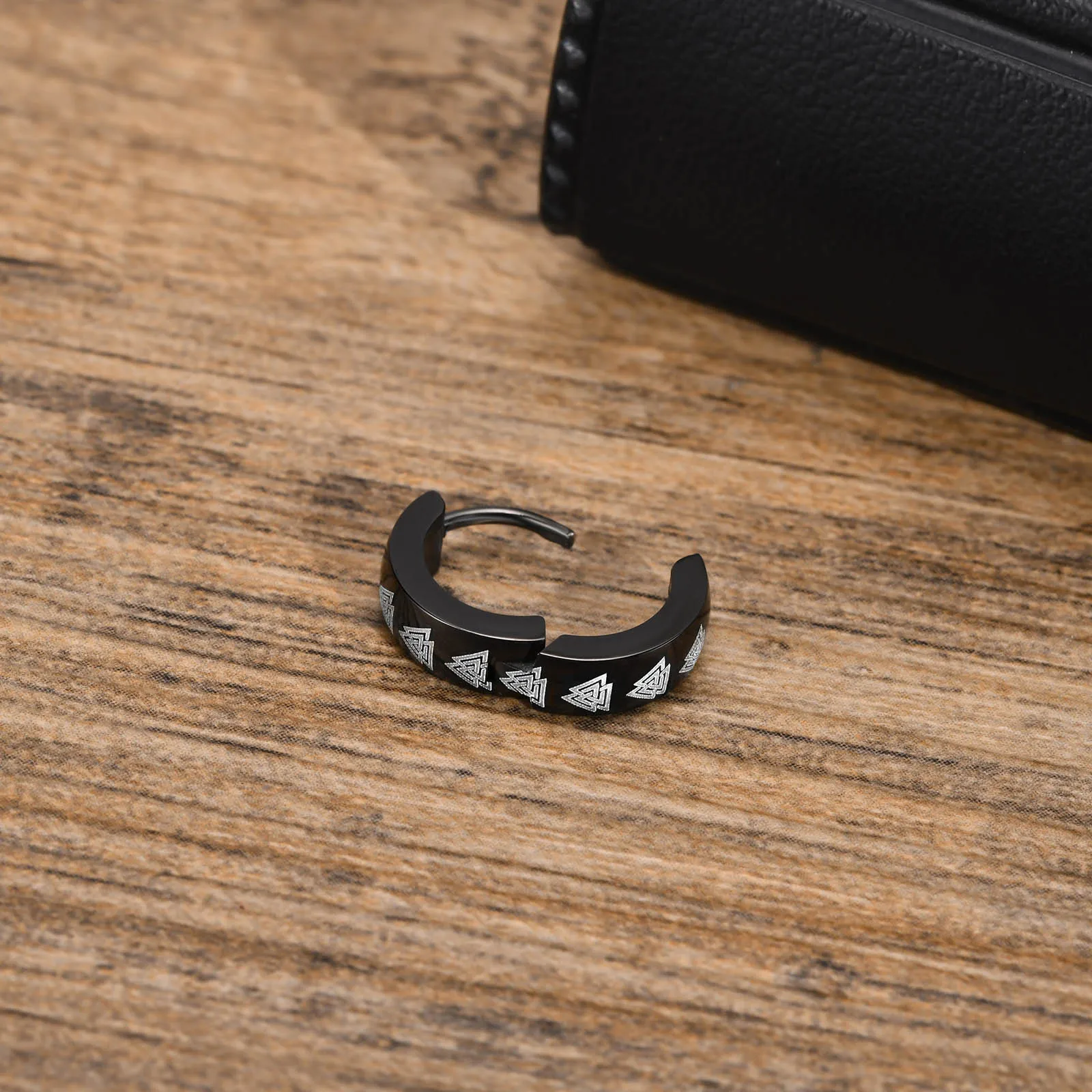 Black Viking Thor's Hammer Hoop Earrings for Men