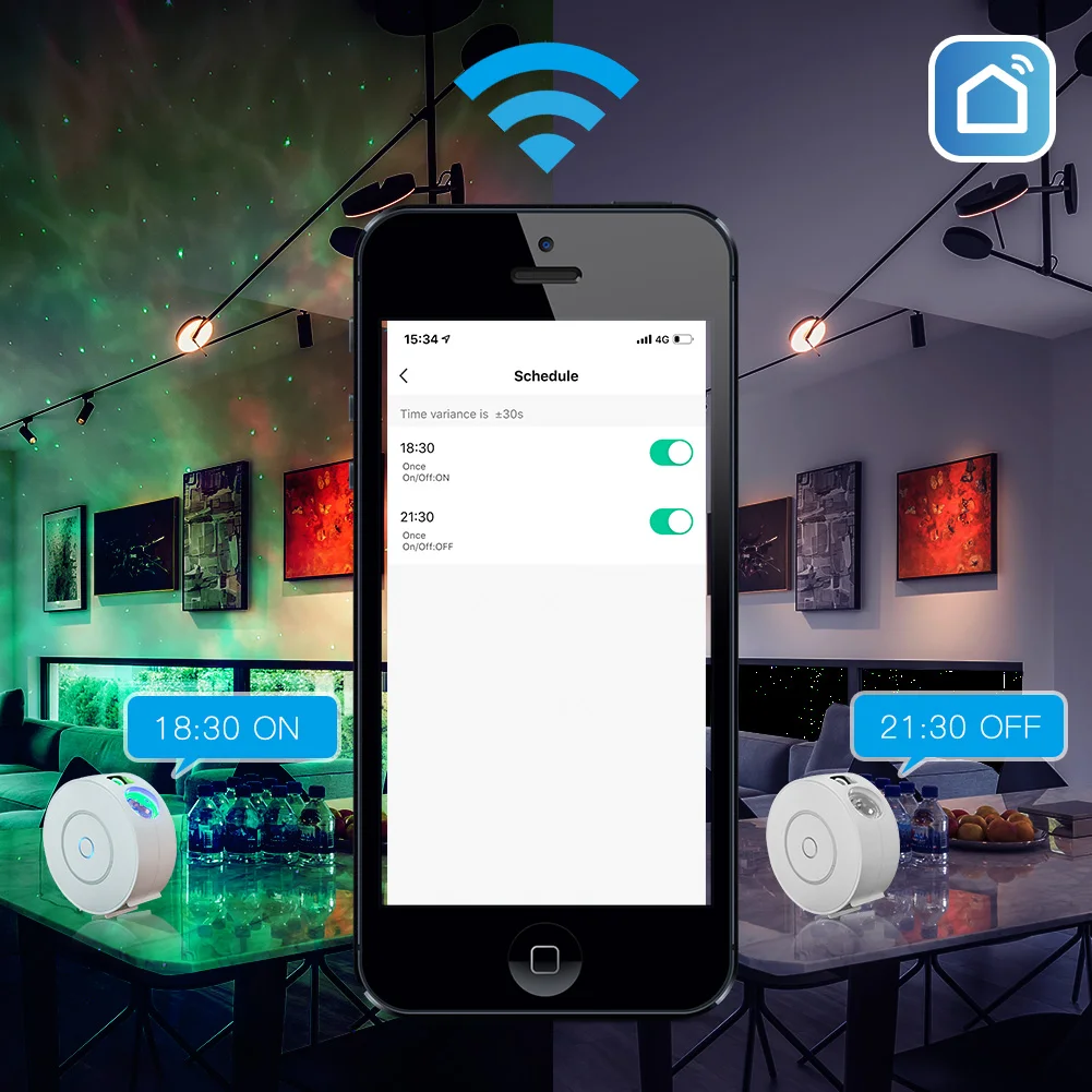 Tuya Wi-Fi مصباح إسقاط LED ذكي مستدير السماء المرصعة بالنجوم مع جهاز تحكم عن بعد لرسم خرائط أجواء المسرح المنزلي الرومانسي