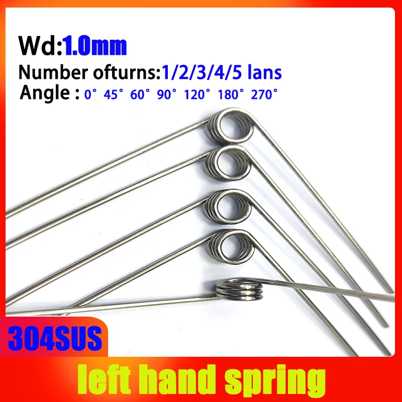 10PCS Wire Diameter 1.0mm 304SUS Left Torsion Spring Left Rotation Spring Return And Reset V-shaped Spring Laps1/2/3/4/5lap