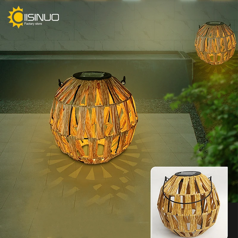 Solar Lanterns Outdoor Hanging Light PE Rattan Garden Lantern Pathway Light Auto On/Off for Garden Yard Patio Porch Lawn Pathway