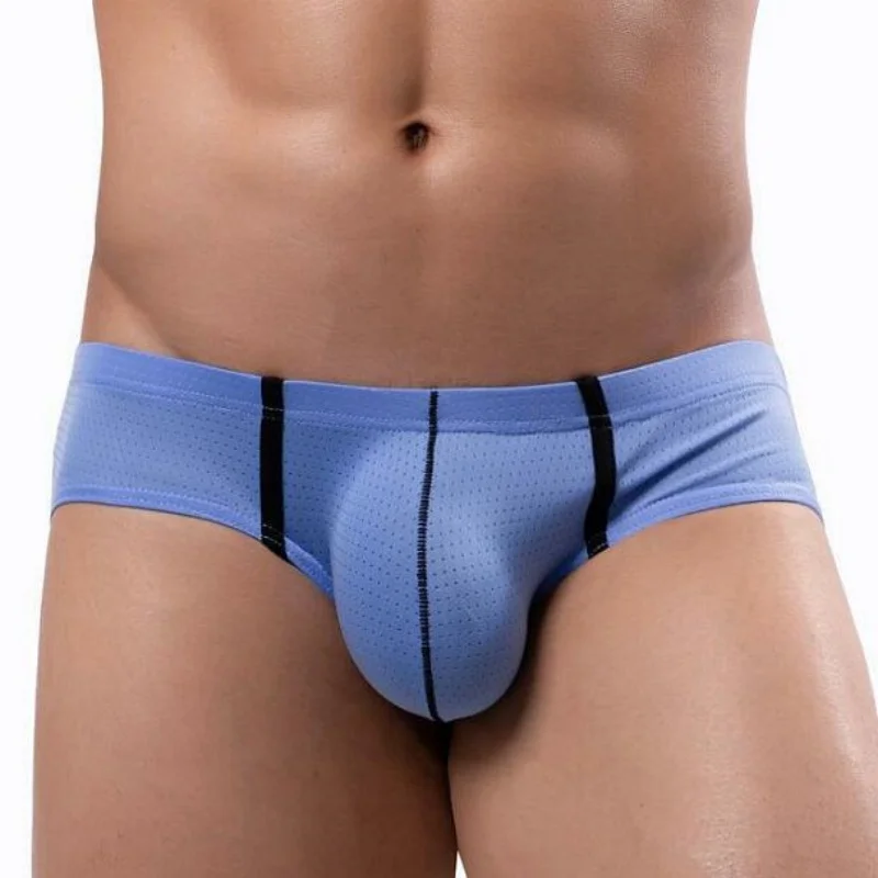 

Sexy Underwear Man Ice Silk Briefs Comfortable Low Waist Triangle Swimming Trunks Fashion Mesh Breathable Underpants Man