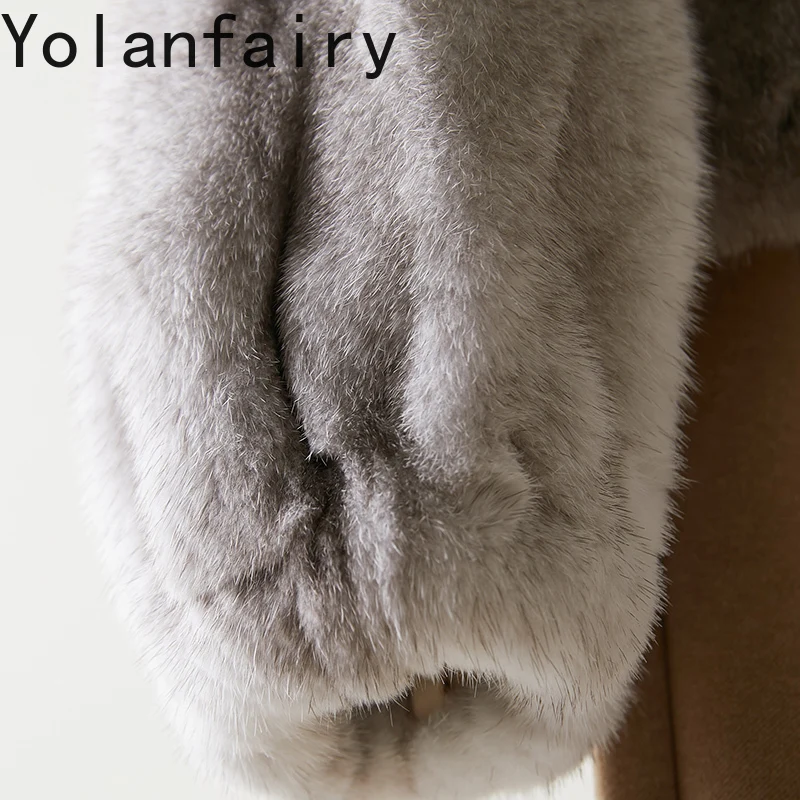 YOLANFAIRY High-end Whole Cross Mink Fur Jackets for Woman Winter Natural Fur Coat Warm Short Real Fur Jacket Women Clothing