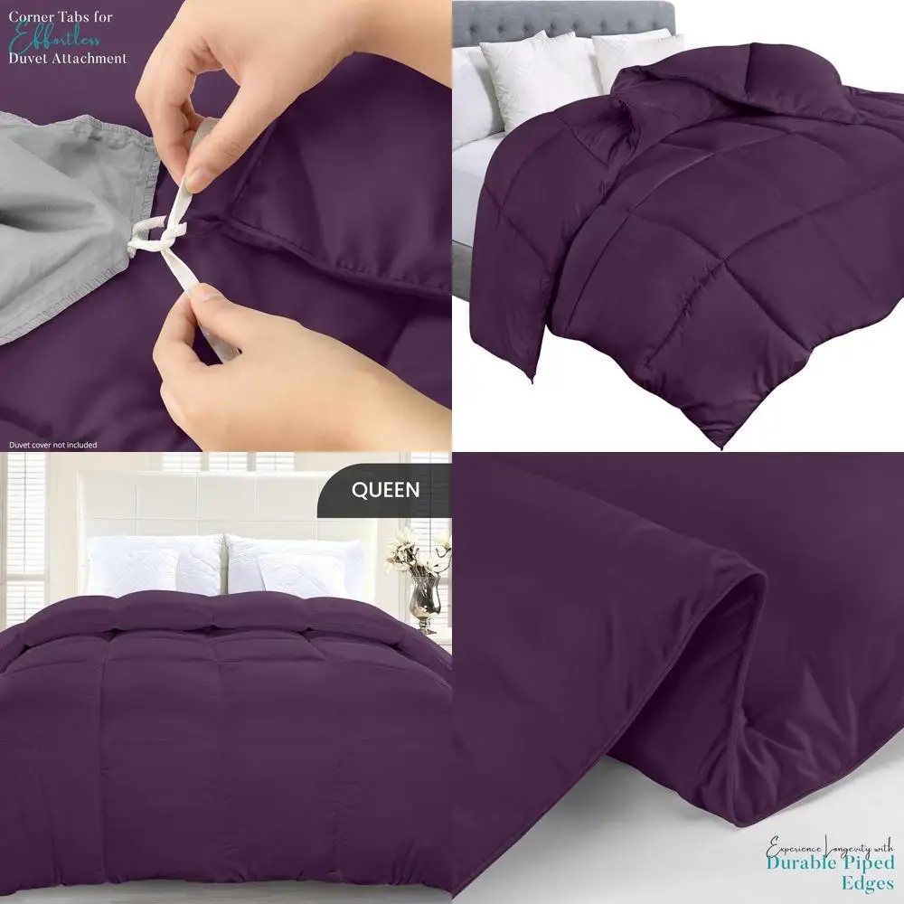 

Стеганое одеяло размера Queen с ушками и квадратной строчкой - без пуха, цвет сливовый