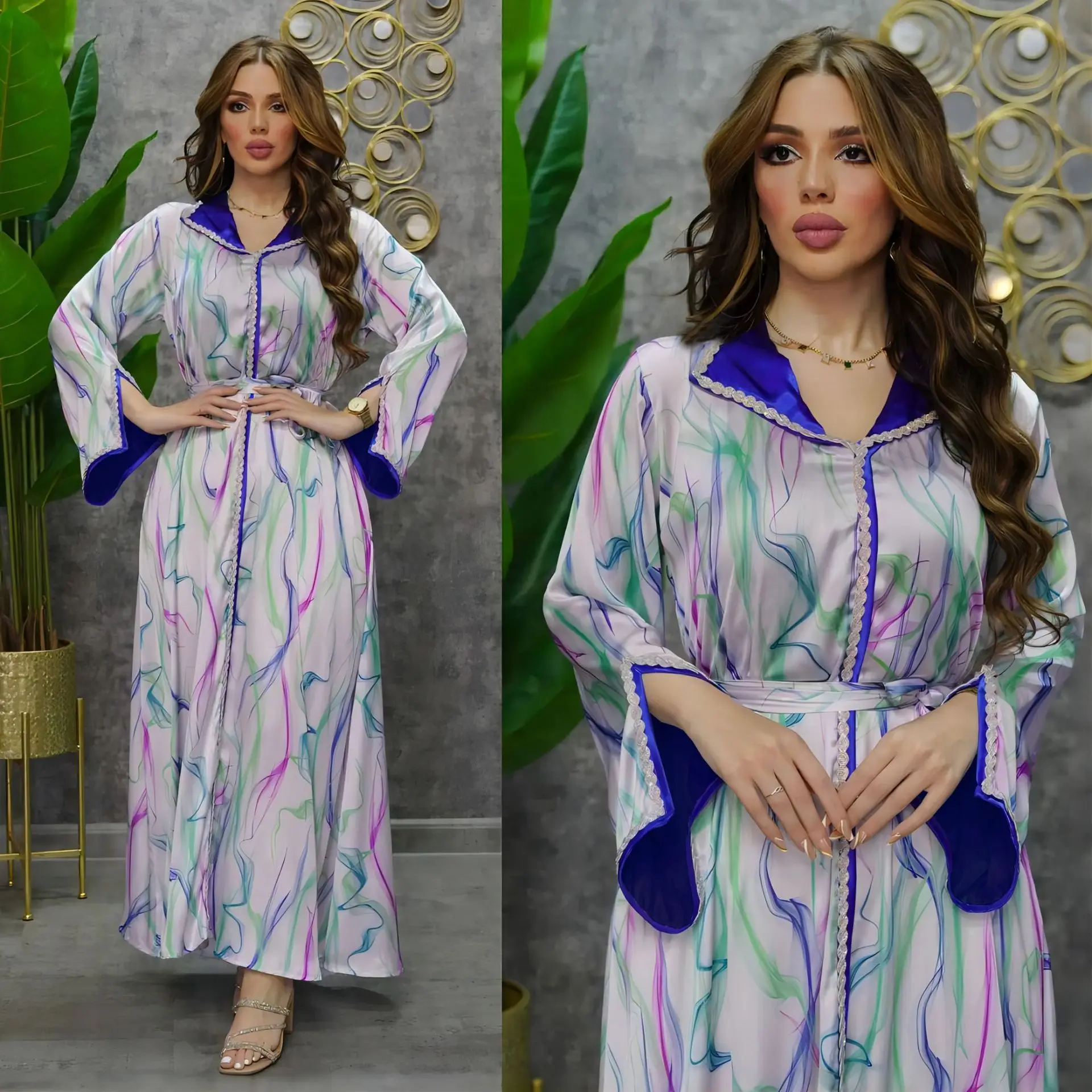 Luxury Satin Abayas With Diamonds Eid Mubarak Fashion Kaftan For Muslim Women Girl Robe Pink Soft Summer Dresses