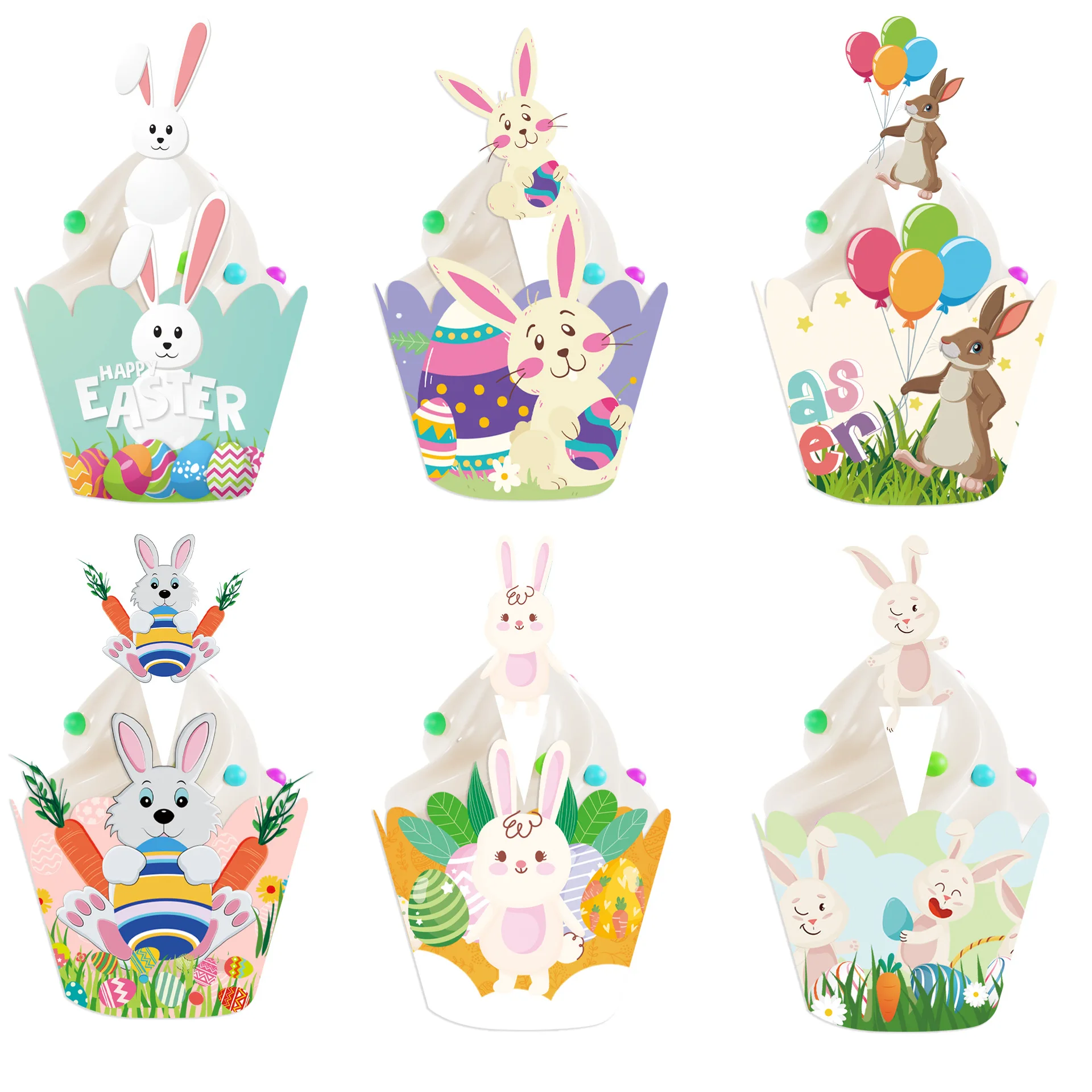 6/12 Pack Cartoon Osterhase Cupcake Wrapper Kaninchen Ei Kuchen Topper für Ostern Frühling Party Geburtstag Dekor Dessert liefert
