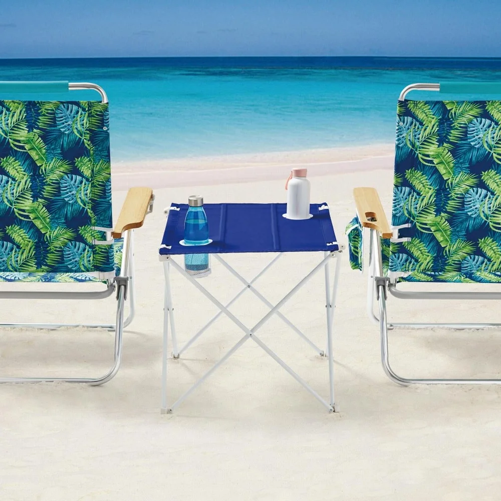 Foldable Portable Beach Table with Rust Resistant Steel Frame Weather Resistant Top and Drink Holders Ideal Camping Picnic image 2