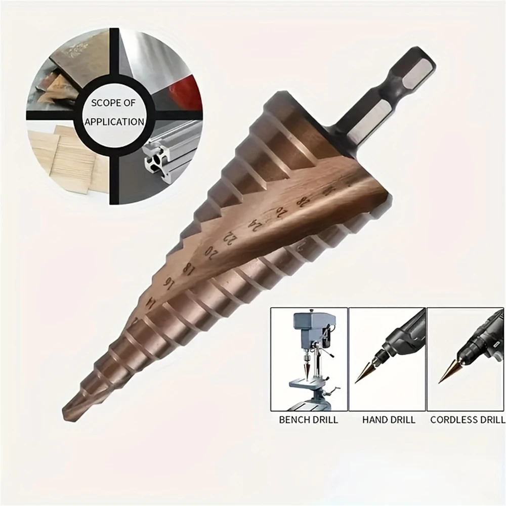 1 قطعة M35 الكوبالت خطوة مثقاب الخشب ، 4 مللي متر ~ 12 مللي متر/20 مللي متر/32 مللي متر ، HSS-Co مثقاب الخشب ، مخروط ثقب معدني ، للحديد النحاس الفولاذ المقاوم للصدأ والخشب