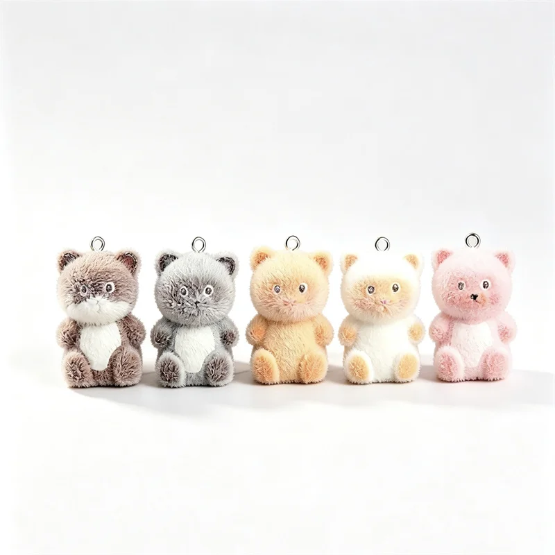 Winter Style 50pcs/lot Flocking Effect Animals Cartoon Cats Shape Resin Dolls Beads DIY Jewelry garment hair accessory