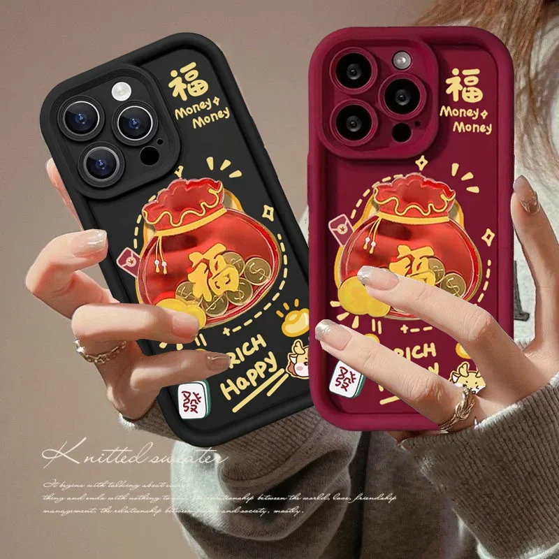 Chinese Lucky Bag 3D Phone Case For Xiaomi Redmi 12C 13C 13 12 10 10C 9T 9C 9A 9T 10A Note 9S 7 8 9 Pro A3 Pro A2 A1 Cover   Red