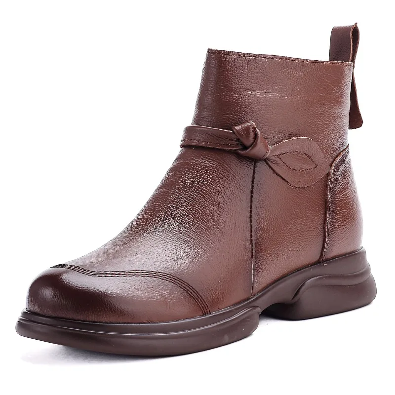 

Women Wool Snow Boots 2026 Winter Flats Heel Genuine Cow Leather Side Zipper Round Toe Retro Style Fur Warm Cotton Boots