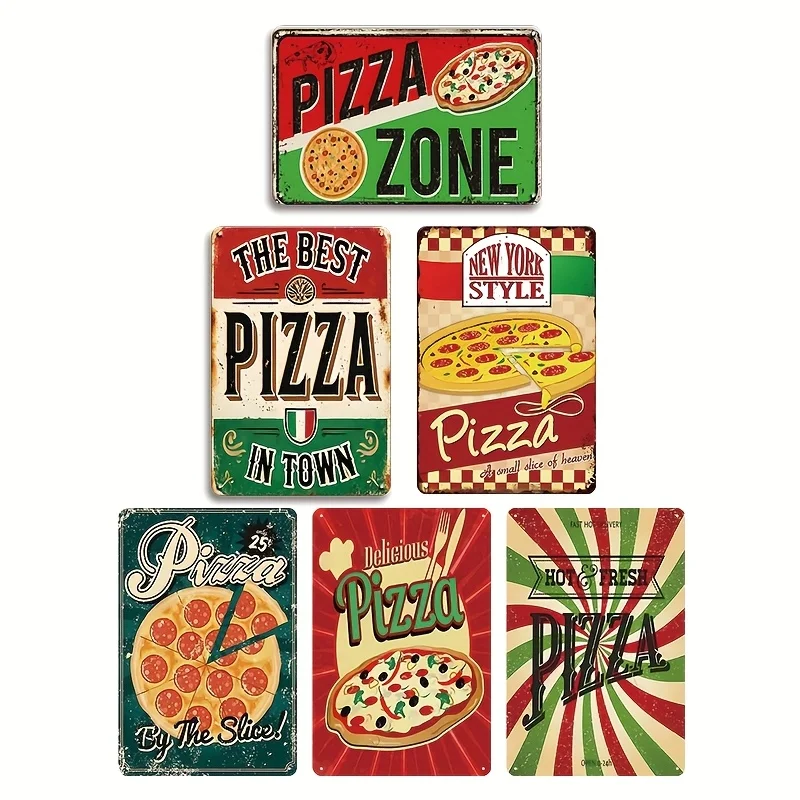 6pcs Vintage Iron Wall Decor - Vintage Pizza Decoration with 