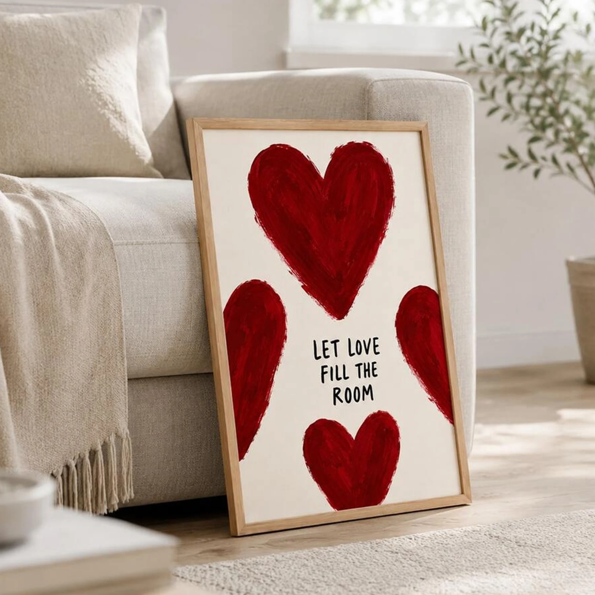 Modern Red Heart  Let Love Fill The Room Quotes Wall Art Print Canvas Painting Poster Picture For Living Room,Bedroom Home Decor