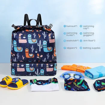 Children's Waterproof Swimming Backpack Cartoon Wet Dry Separation Bag Portable Outdoor Pool Beach Storage Clothes Shoes Sports